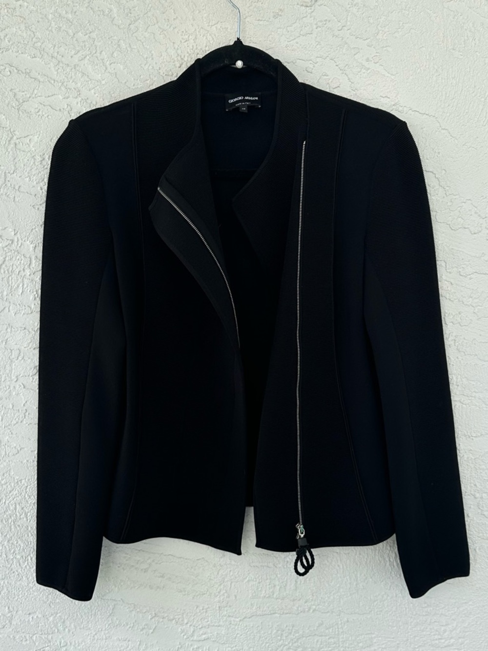 Giorgio Armani Black Label Italian Knit Black Jacket Asymmetric IT40 US Size 4